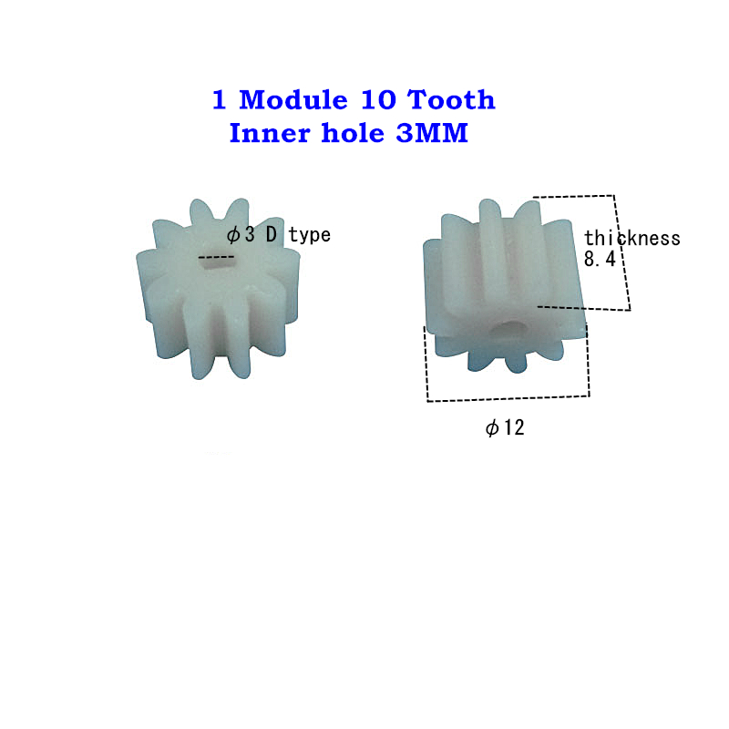 5 st nylonväxel 1m 10t plastdrev 1 modul 10 tands innerhål 3mm