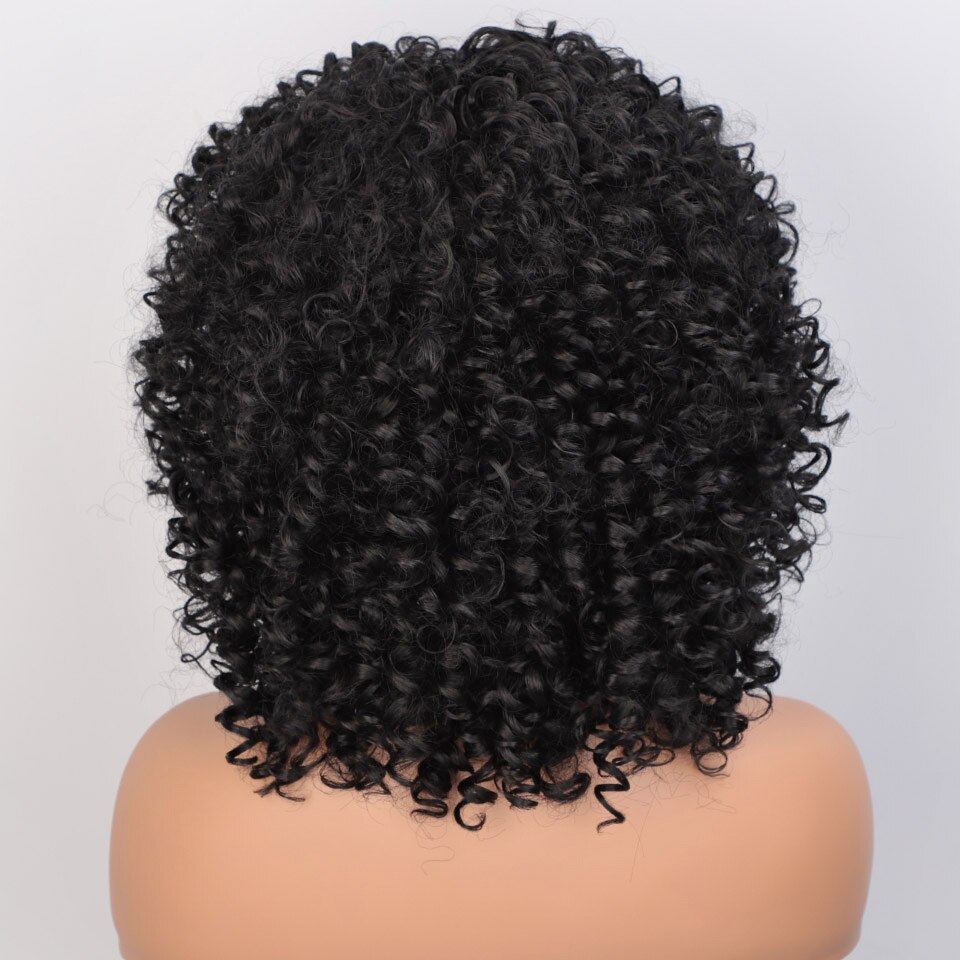 I's a wig Afro Kinky Curly Wig Short Black Synthetic Wigs with Bangs for Black Women Brown Natural Afro High Temperature Hair: 1B