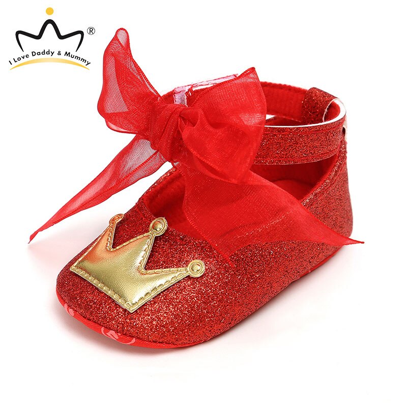 Sommar baby skor första vandrare söt kronrosett blomma baby flicka skor mjuka sulor halkfria spädbarn småbarn flickor: Röd / 7-12 månader