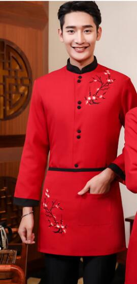 Mann Westlichen Restaurant Kellner Uniform Frau Heißer Topf Winteress Uniform Schnelles Lebensmittel Mitarbeiter Arbeiten Tragen Cafe Küche Kochen Kleidung: rot Mann / 4XL