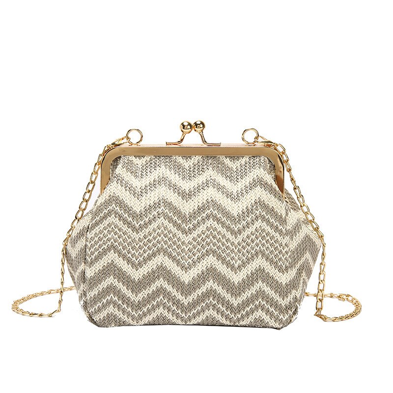 Kleine Crossbody Boho Tasche für Frauen Abend Kupplung Taschen Haspe Damen Handtasche Weibliche Stroh Strand Rattan Frauen Messenger Tasche: Beige