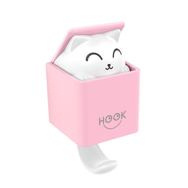 Creatieve Leuke Verborgen Kat Muur Opknoping Haak Voor Kleding Hoed Sjaal Sleutel Fun Zelfklevende Dieren Paw Hanger Rack Muur decoratie: Pink-Cat