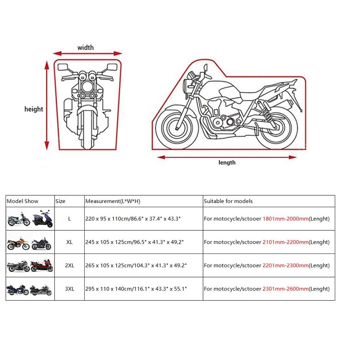 X AUTOHAUX-cubierta Universal para Moto, Protector UV para Moto, a prueba de agua a prueba de polvo, para todas las estaciones, L, XL, 2XL, 3XL, 190T