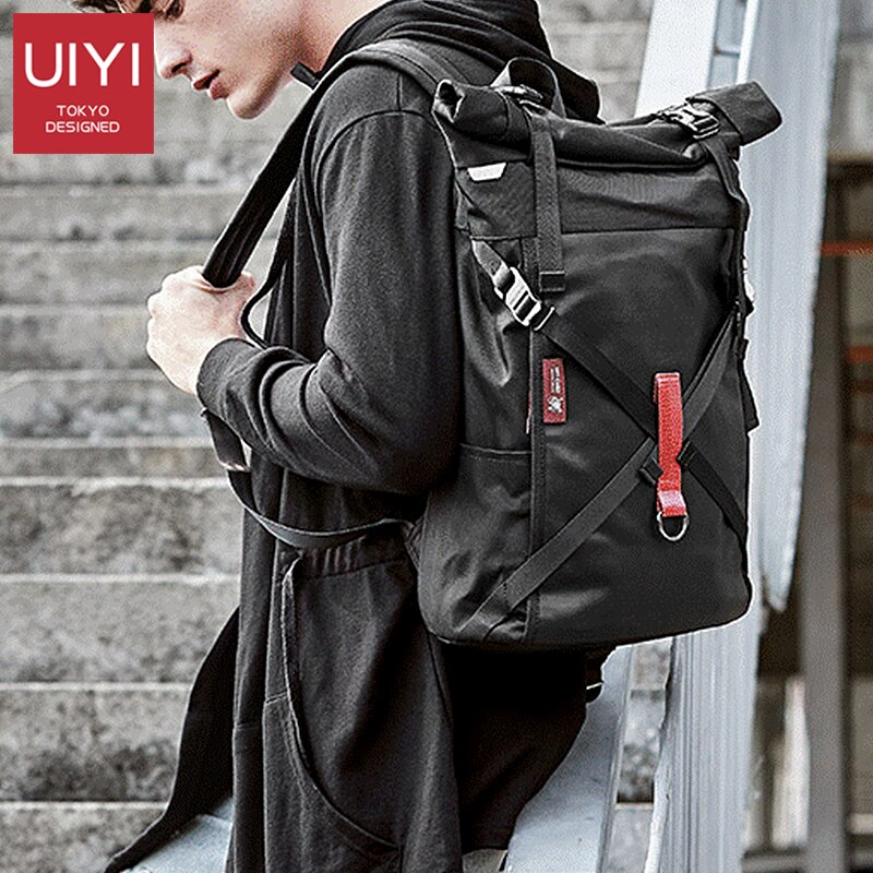 UIYI Men's Shoulder Backpack Roll Cover Mochilas 14 Inch Large Capacity Backpack Travel Backpack Waterproof Teenage school bag