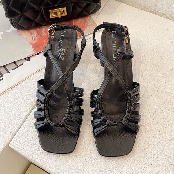 Sandales Plates Femmes FLtoxu - Simili Cuir Avec Strass - Talon 2 Cm, Semelle Caoutchouc - Chaussures D'été élégantes Et Confortables S131