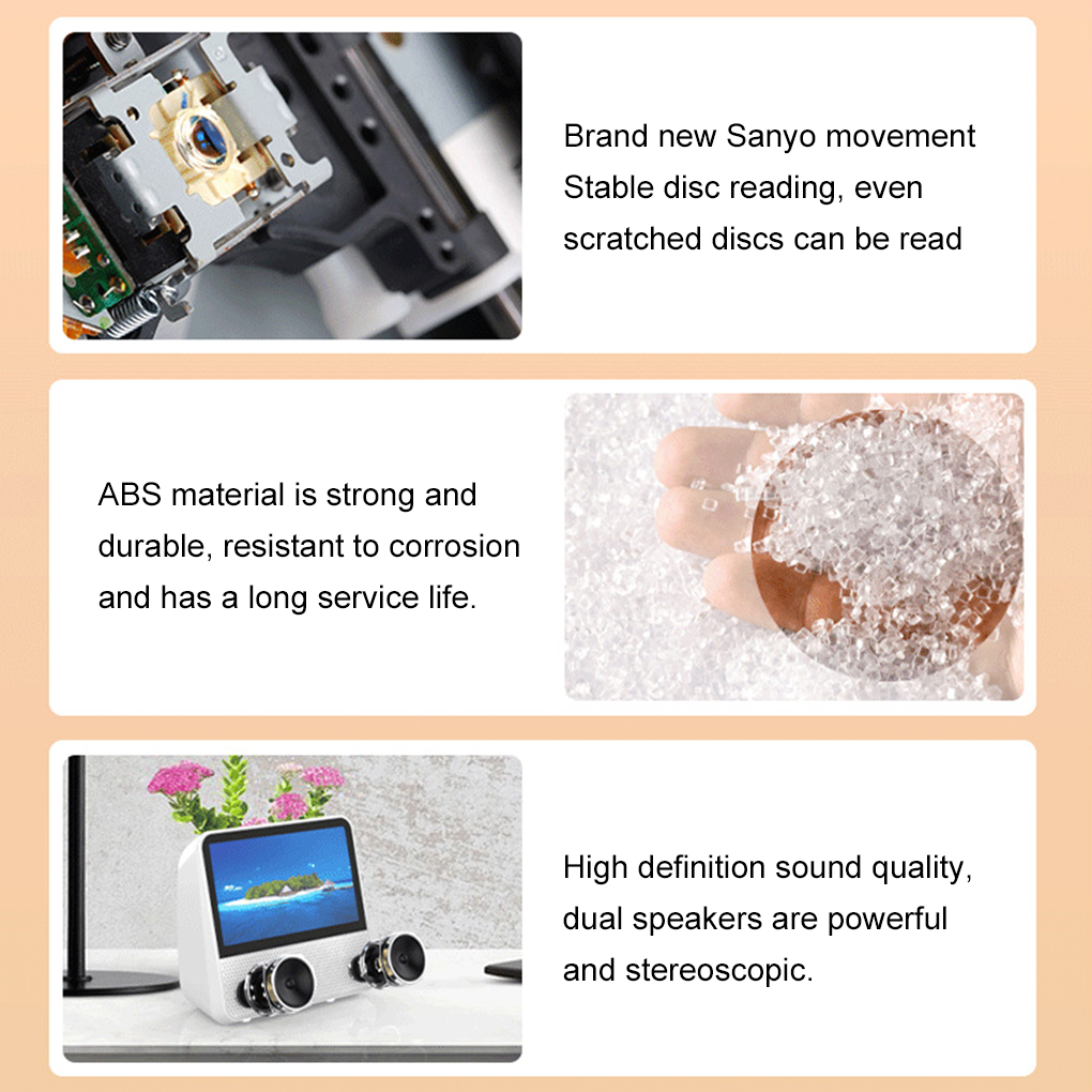 7-Inch DVD Player Multifunctional Portable CD/VCD/DVD BT USB Drive Player 1080P High-Definition Touch Screen Dual Ways Speakers