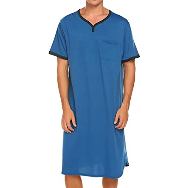 Robe de nuit Vintage pour hommes, pyjama décontracté, ample, vêtements de maison, peignoir respirant, une pièce, grande taille: Blue / XL