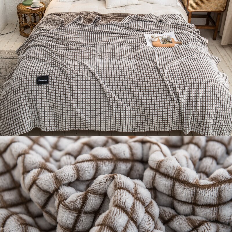 Couvertures en flanelle douce pour lits couleur unie corail polaire fausse fourrure en peluche jeter simple lit Double hiver couvre-lit couvertures: Coffee / 200X230CM