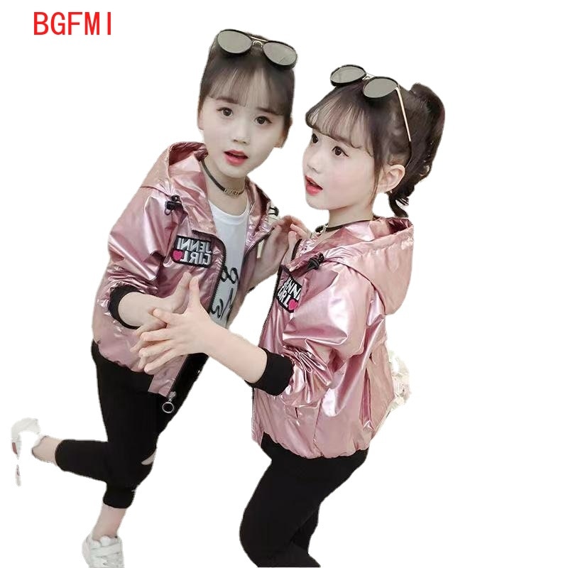 Teeny Meisjes Pu Shiny Bomber Jas Lente Herfst Geborduurde Baseball Jas Meisje Kinderen Bovenkleding Tops Outfits Windjack Jas