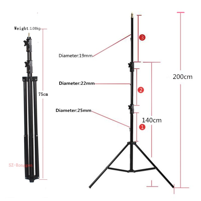 Studio levert 304 2 m light stand stand 1/4 schroef head tripod stand lente light stand voor Flash Fotografie licht softbox LED