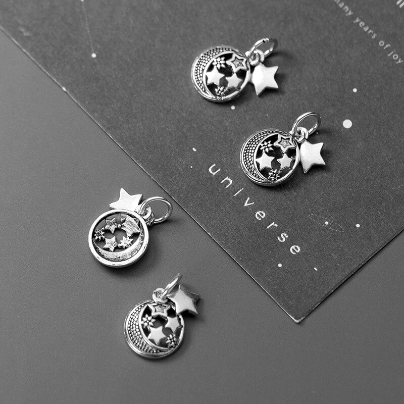 925 Sterling Silber Hohl Ziemlich Mond & Stern Halskette Charms Deocration S925 Silber Romantische Anhänger DIY Phantasie Schmuck Erkenntnisse