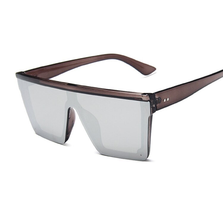Oversized Zonnebril Vrouwen Big Frame Vierkante Platte Top Klinknagel Zonnebril Vrouwelijke Vrouwen/Mannen Vintage Spiegel Shades Gradiënt UV400: GraySilver