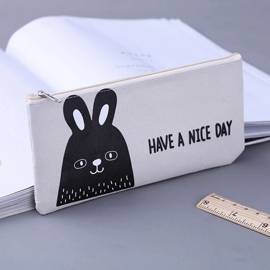 Canvas Pencil Case for School Cute Pen Bag Simple Striped Grid Pencilcase Pen Box Stationery Pouch School Office Supplies: 8
