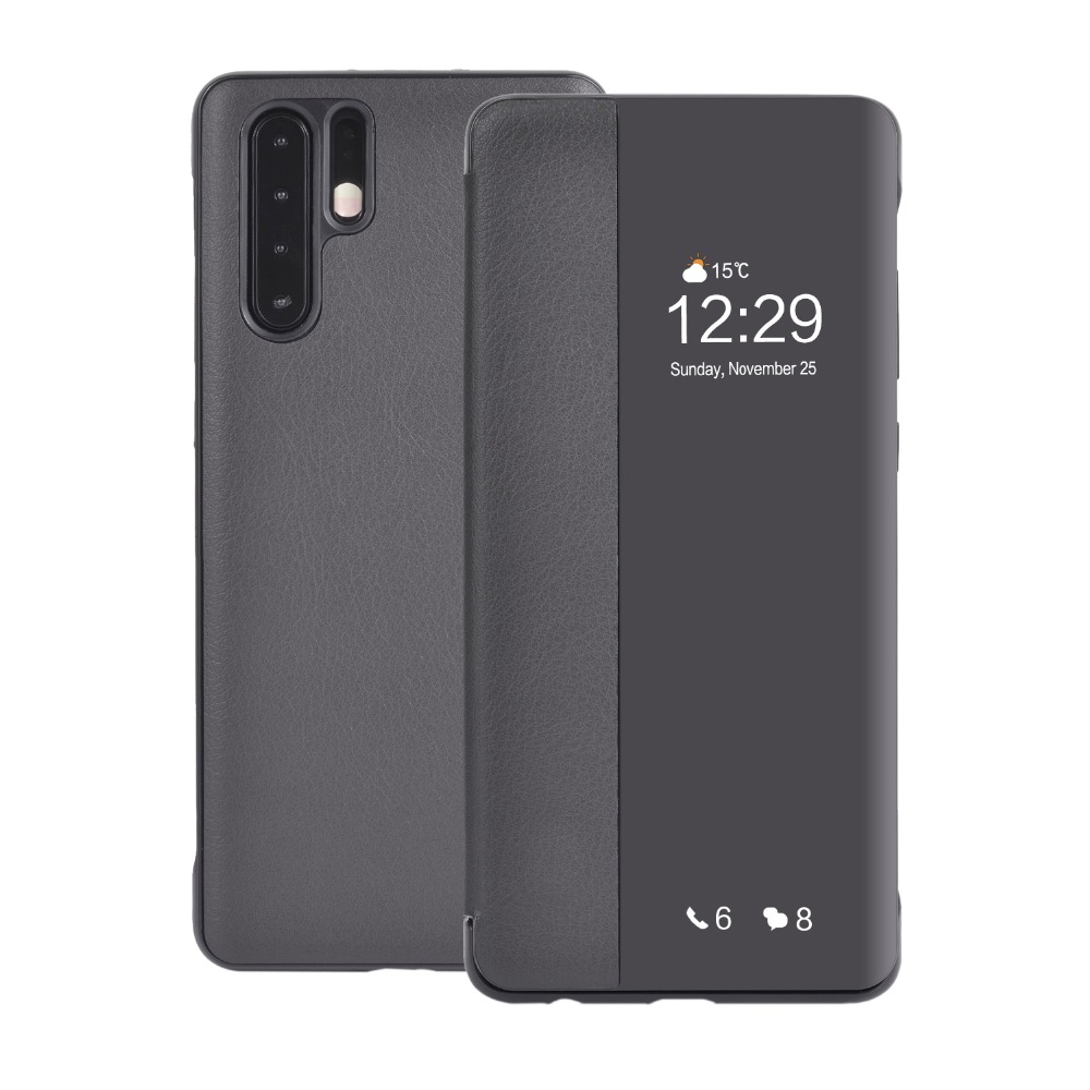 Funda de teléfono de cuero con tapa para Huawei P30 Pro Lite P 30Pro 30lite P 30 Pro Lite P30lite P30pro Smart Sleep View Cover: Lona / Gris
