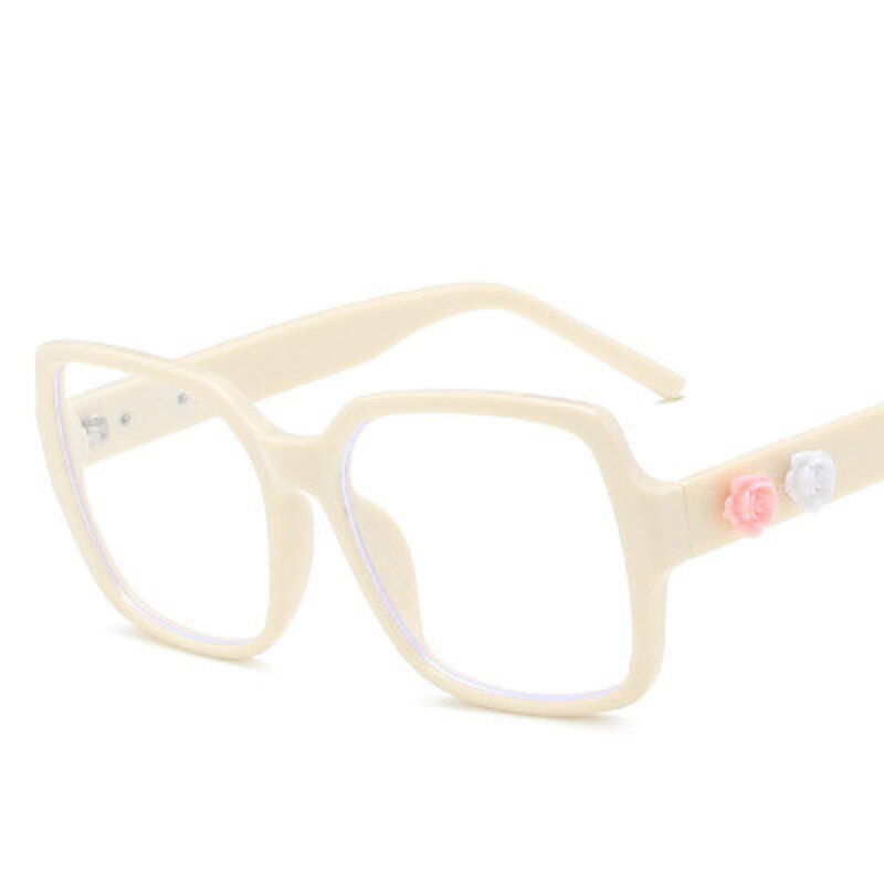 Blomsterbrille ramme kvinder retro firkantet personlighed damer fladt spejl anti-blå lys briller gennemsigtige beskyttelsesbriller