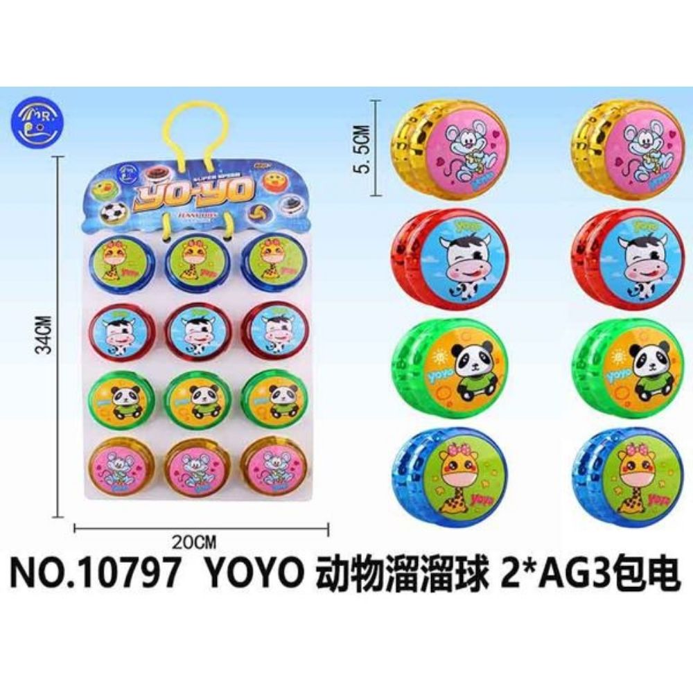 Pack de 12 Yoyos con luz y estampado de ANIMALES diferentes modelos y colores, yoyo de juguete , juguetes para niños y niñas