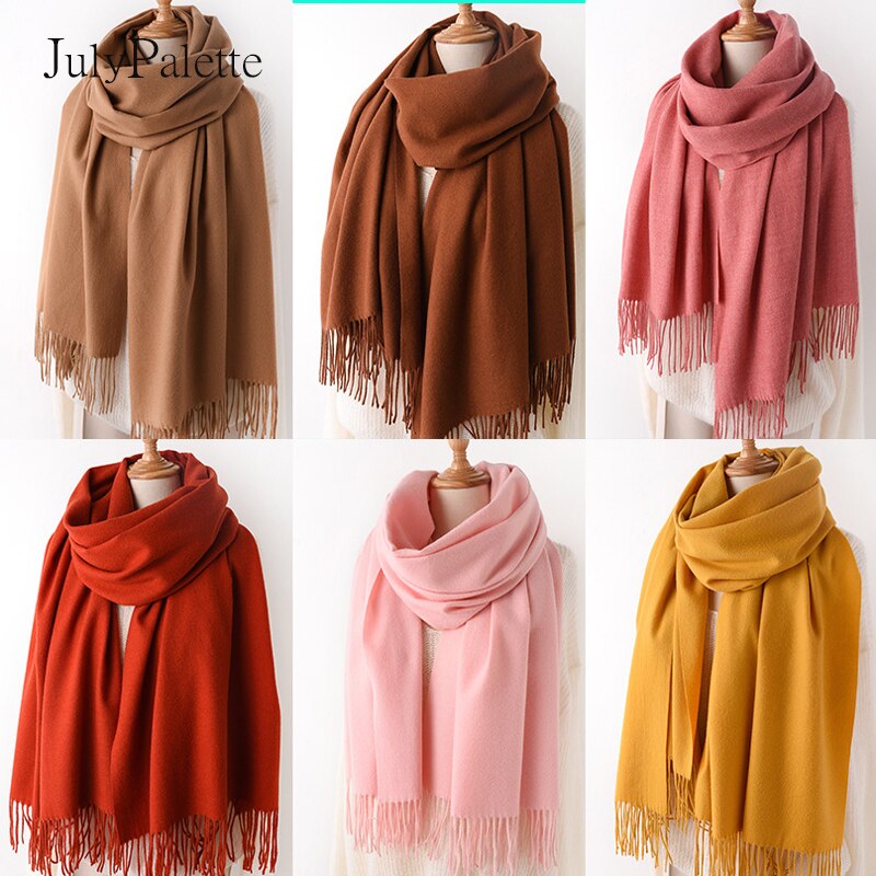 JulyPalette Solid Color Cashmere Scarf For Women Autumn Tassel Lady Long Shawls Pashmina Scarf Winter Warm Thicken Wool Scarves