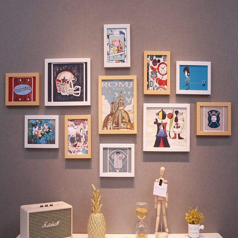 Juego de marcos de fotos para colgar en la pared decoración de pared para pasillo, dormitorio, sala de estar, arte moderno, decoración del hogar, 11 Uds.: Wood color