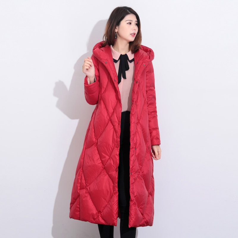 Neue Lange Weiße Ente Unten Jacke Mit Kapuze Weibliche Ultral Licht lässig Weiche Warme Mantel Winddicht Größehe Größe Gute quanlity