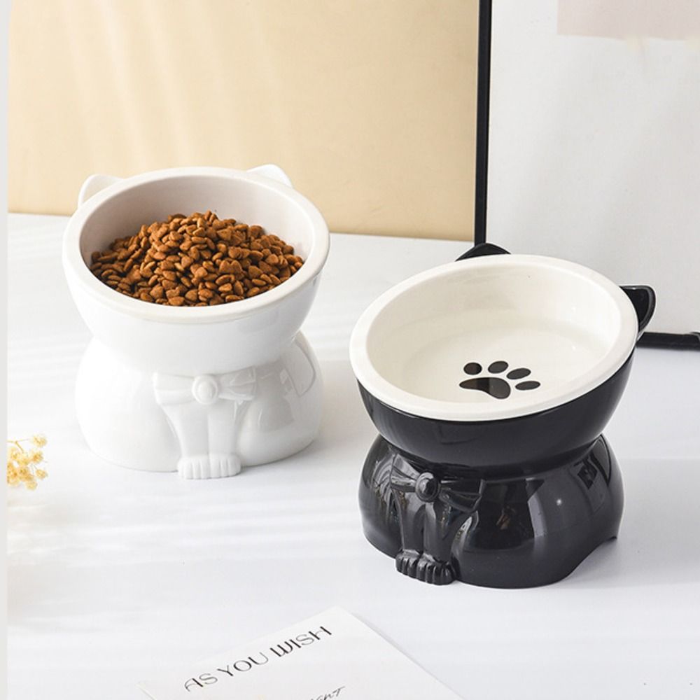 Multi-use Ceramic Cat Bowl Cute Slanted Mouth Pet High Foot Bowl Large Capacity Dog Food Feeding Basin Neck Protection