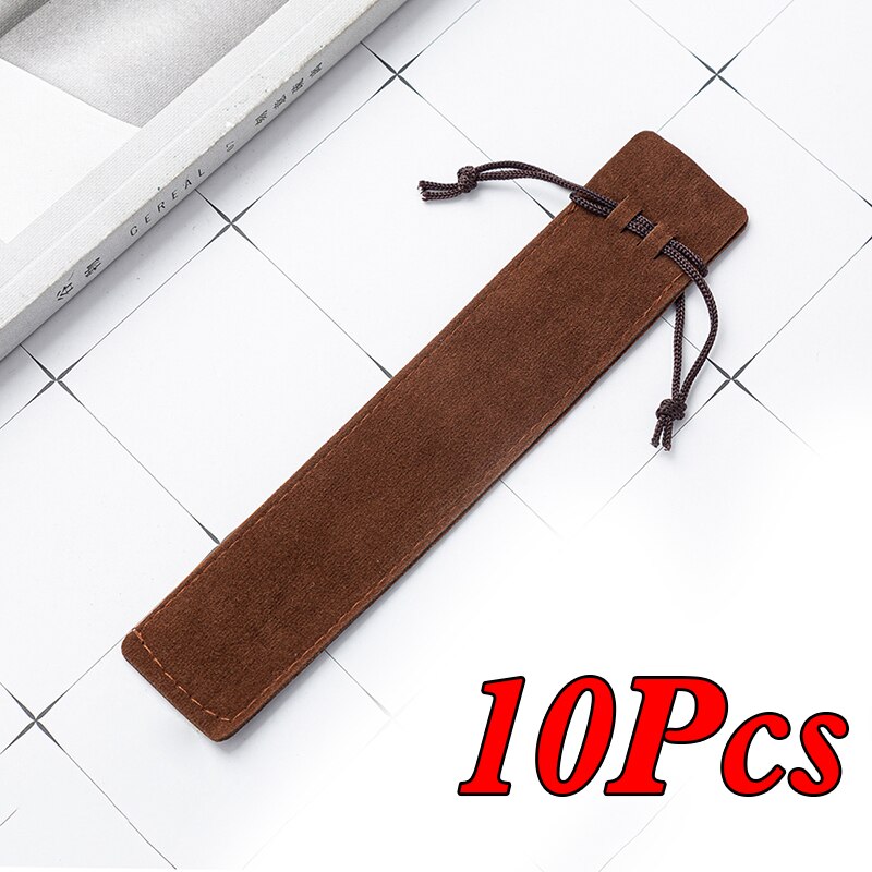 Pencil Case Multicolor Double-sided Thick Flannel Pencil Case Pen Packaging Bag: Brown 10pc