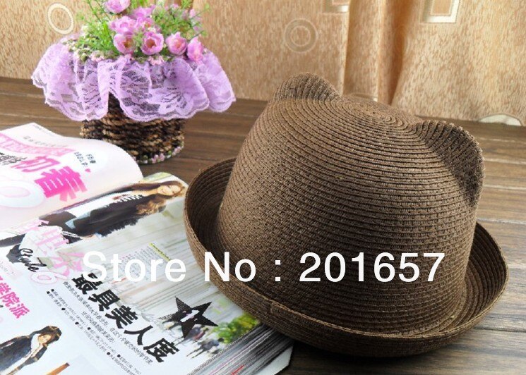 Women Wide Large Brim Floppy bohemia cat ear bunny ear adult Sun Straw Hat Cap