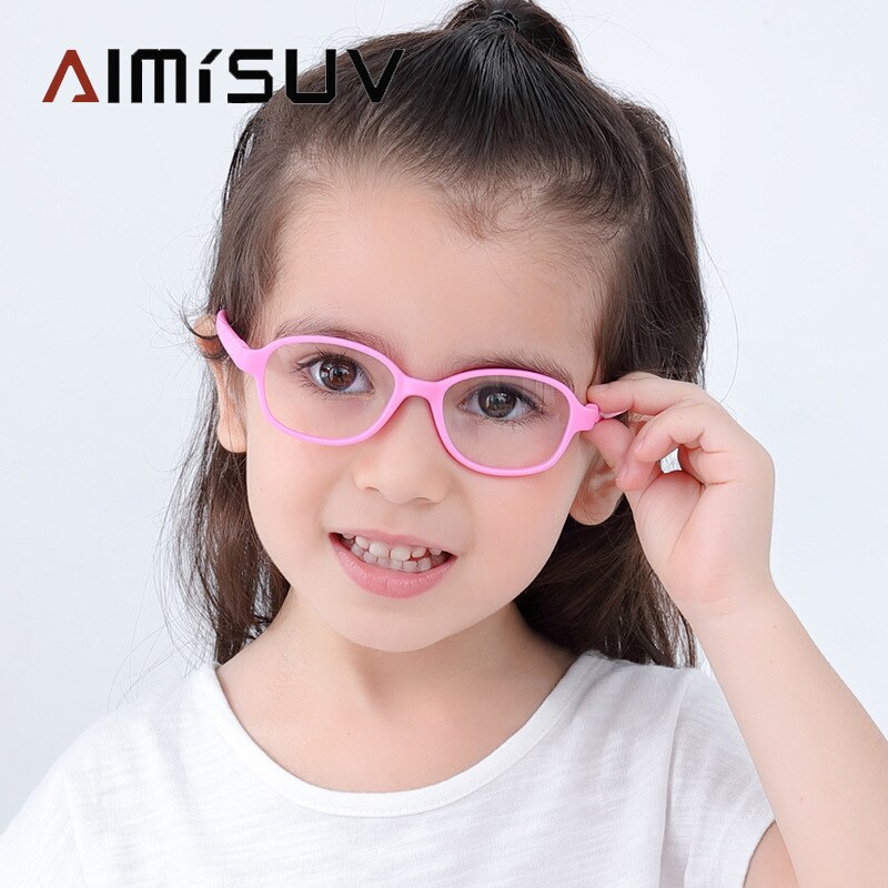 AIMISUV 2022 Oval TR90 Flexible Ultralight Silicone Glasses Frame Kids Round Optical Clear Eyeglasses Children UV400