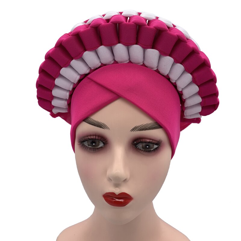 Double Color Handmade Auto Gele Head Ties Already Made Ladies Nigerian African Headtie Female Head Wraps Wedding Gele Headwear: 1