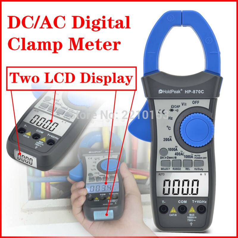 HoldPeak DC/AC Auto Range Digital Clamp Meter Frequency Duty Cycle Relative Value Dual Display Multimeter HP-870C