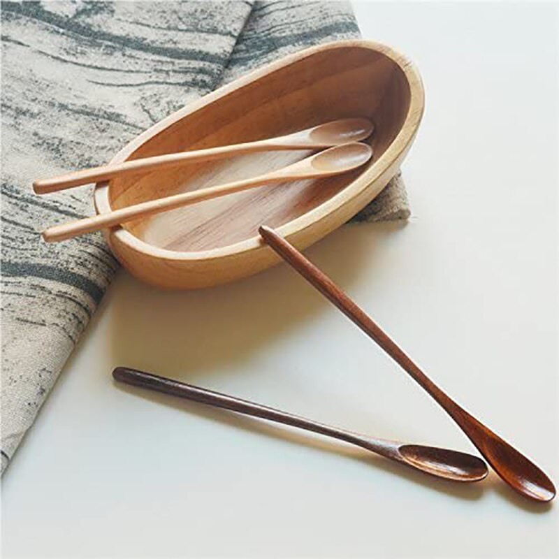10 Pcs Natural Lange Handvat Houten Mengen Lepels Koffie Thee Honing Roeren Lepel Houten Lepel Met Dunne Handvat