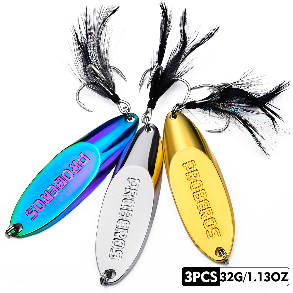 Cebo de lentejuelas de Metal de 3 piezas con ganchos reforzados y lentejuelas biseladas-cuchara larga para cebo de natación Artificial y acción oscilante: Verde