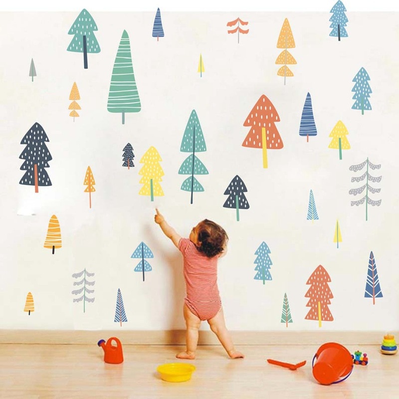 Nordisk stil skog träd färg väggdekaler skogs träd vinyl konst vägg klistermärke för barn rum dekoration modern vägg inredning