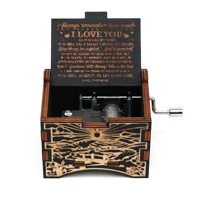 Carved Hand Music Box Wooden Black Music Box You Are My Sunshine To Lover To daughter To husband Birthday Year: 08