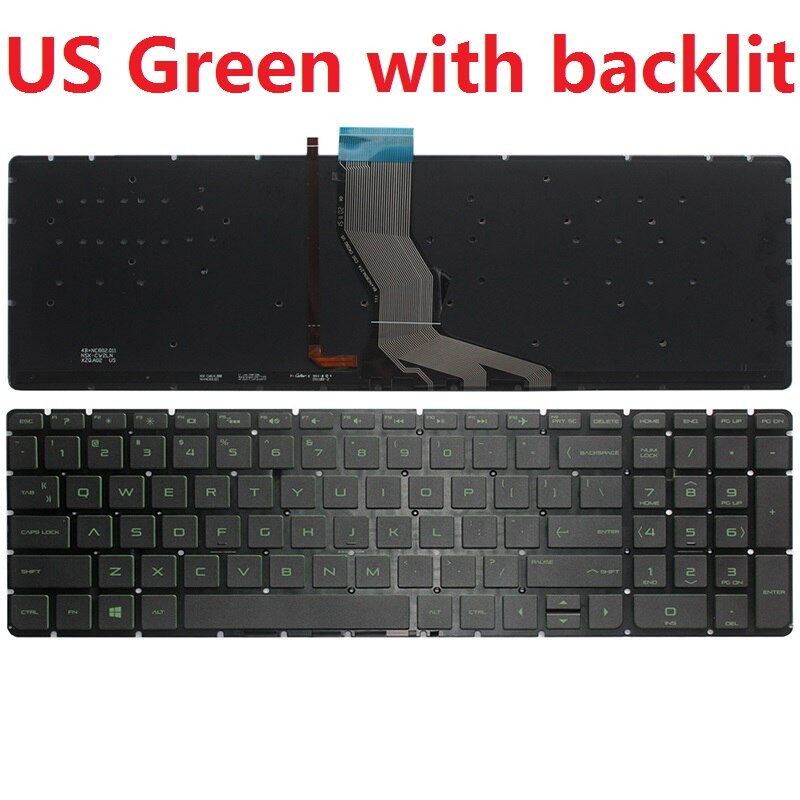 Clavier d&#39;ordinateur portable US/UK/LA/SP/FR pour HP Pavilion 15-AK 15-BC 15z-ab 17-U 17T-U 17-ab 17-G 17-W TPN-Q174 TPN-Q172 15-AR: US green  backlit