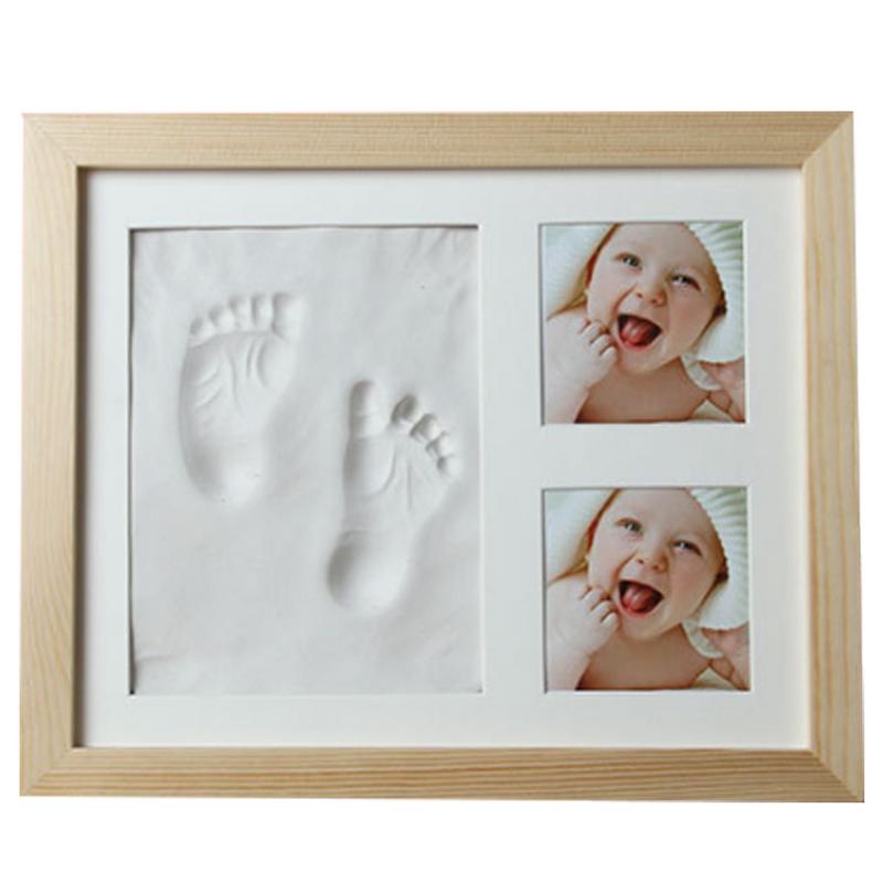 Baby Hand & Voet Print Handen En Voeten Mold Maker Massief Houten Fotolijst Met Cover Vingerafdruk Modder Set Baby groei Memorial: White