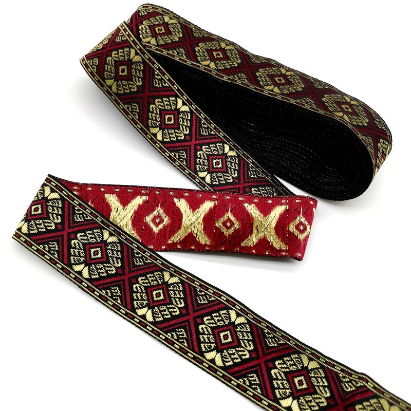 Cinta de encaje bordado Estilo Vintage étnico de 3 yardas, recorte de encaje bohemio, accesorios para bolsa de ropa DIY, tela bordada #4349: Dark Red