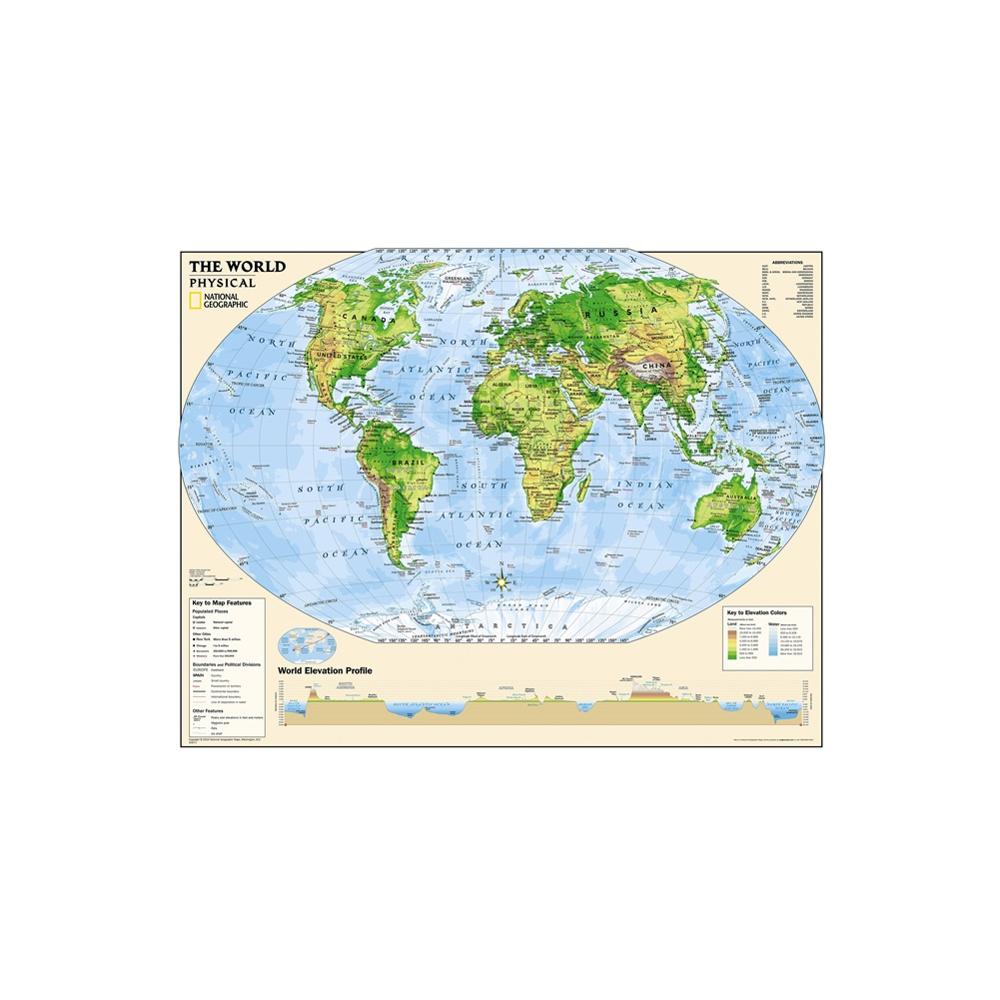 24x36 inches The World Physical Map With Key to the Map Features Spray Painting Home Wall Maps For Home Decoration