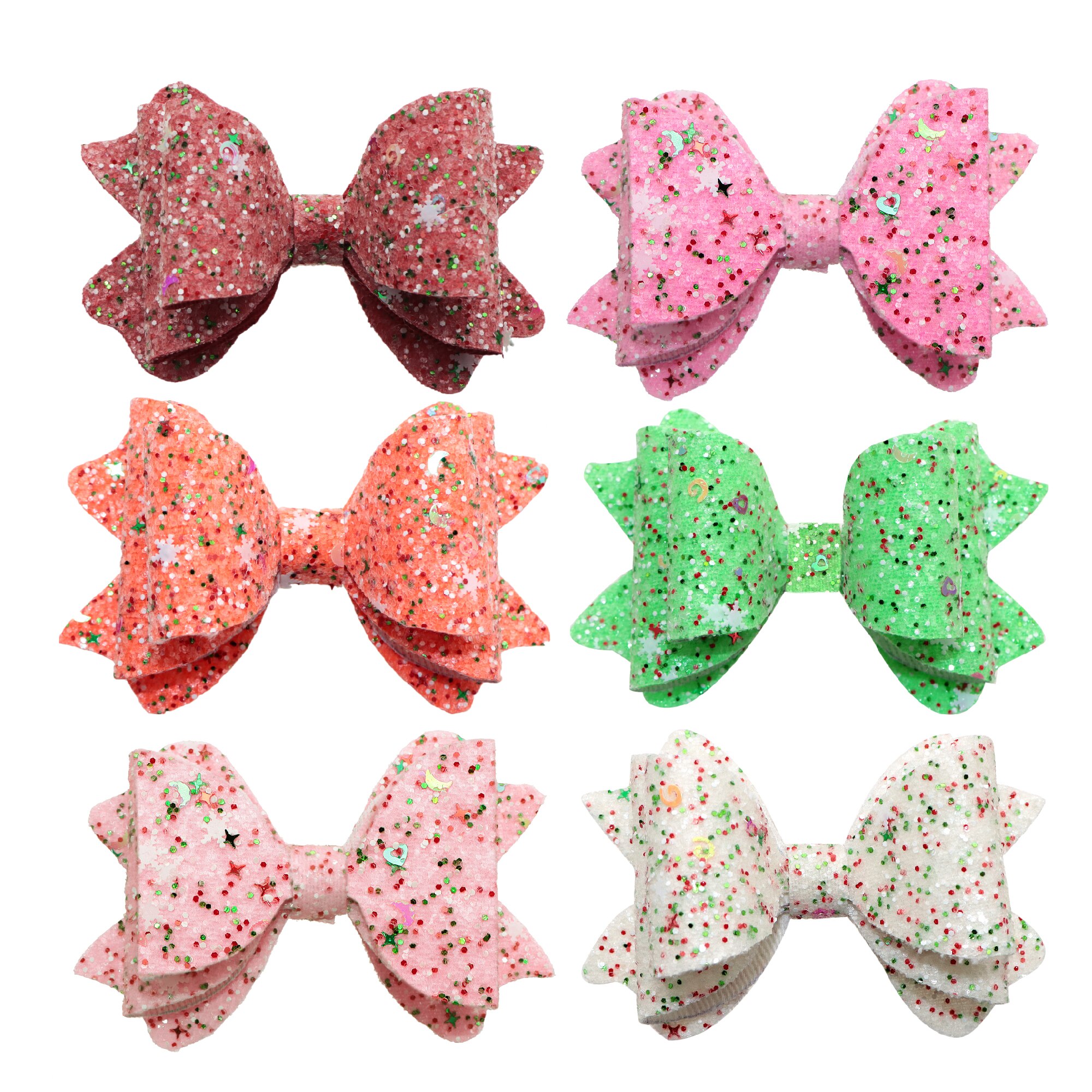 Glitter Faux Synthetic Leather Bow-knot Kit DIY Hair Bow Making For Bow-knot Handmade Material Without Clips,1Yc21159