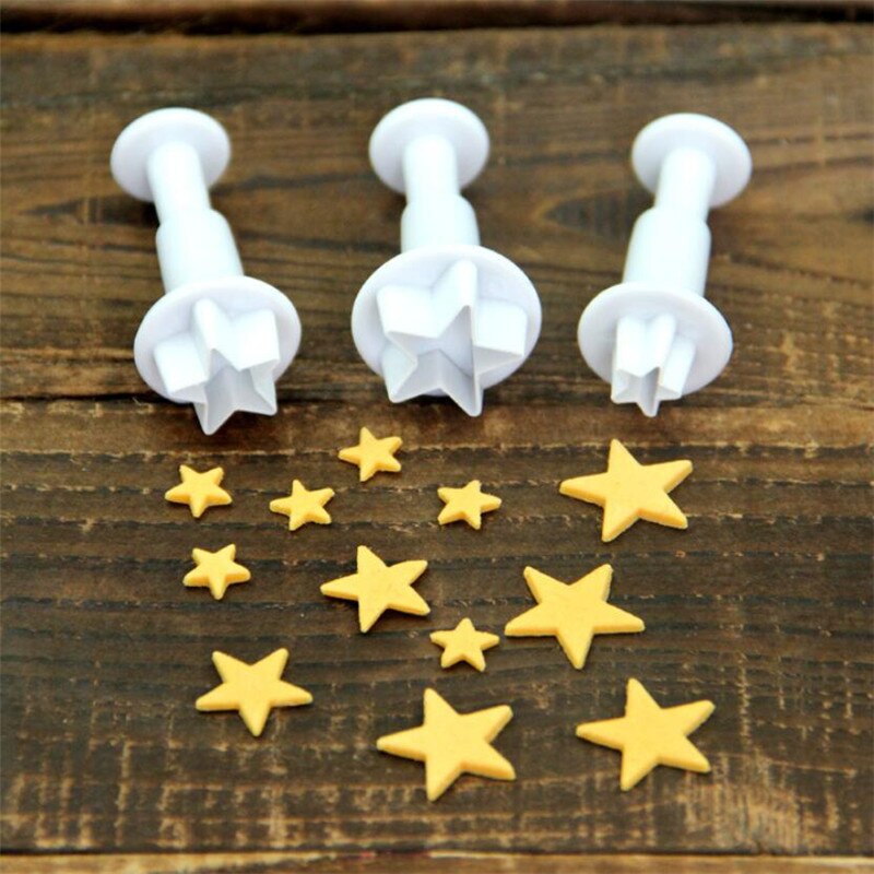 3 kpl/sarja tähden muotoinen fondantti kakun koristelu mäntä keksi keksejä leikkuri sugarcraft diy muotti joulukakun koristelu työkalut