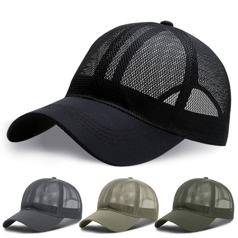 Unisex malla completa gorra de béisbol de secado rápido de protector solar transpirable gorra deportiva con visera hacia atrás H7JP