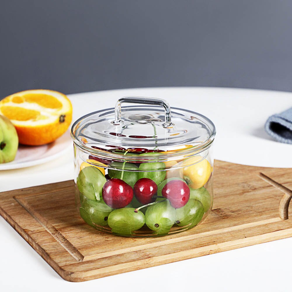 Hittebestendig Glas Kom Transparante Fruit Dessert Met Deksel Snoep Doos Kinderen Slakom Keuken Voedsel Opslag Container