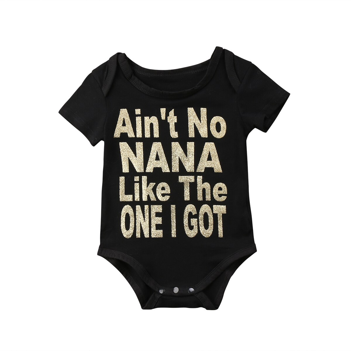 Bebé niño niña manga corta NANA letra de impresión Romper cubierto mono de botón ropa: Black / 6 meses