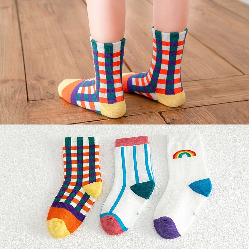 Leuke Rainbow Baby Boy Meisjes Sokken Lente Winter Katoen Meisje Sokken Zachte Plaid Kinderen Sokken 3 Paren/partij Sokken Baby