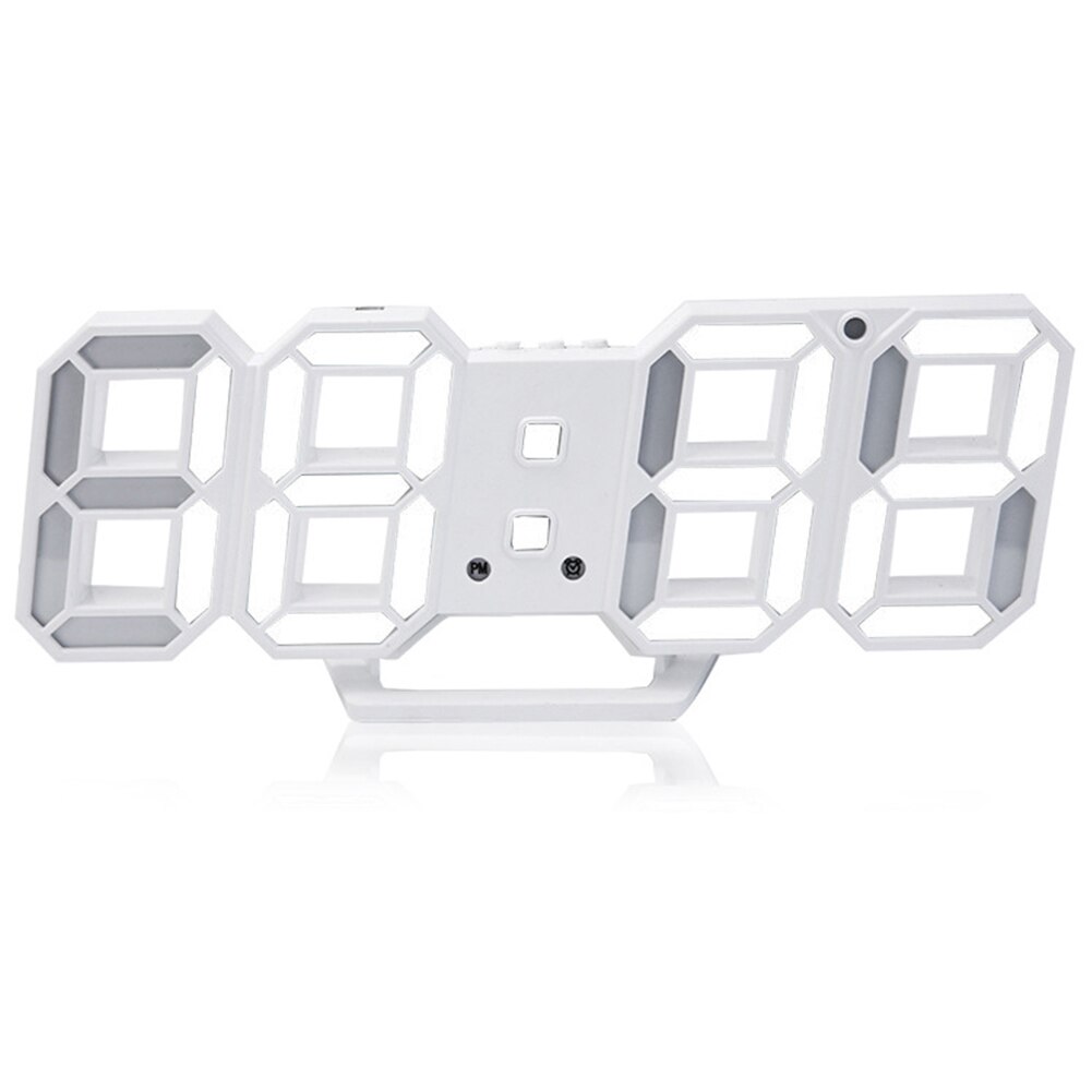 Digital Clock Alarm Led Electronic Home Night Light Modern Decoration Display Wall 3D Desk: white