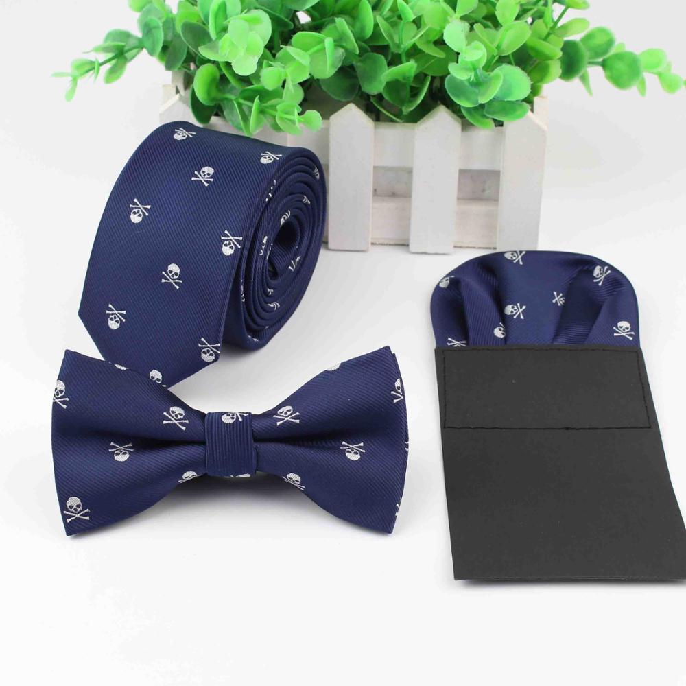 Conjunto de corbata de Halloween para hombre, corbata delgada, pañuelo de tiras, corbata de pajarita, conjunto de calavera de Papillon, horrible corbata de mariposa, Corbatas: 4