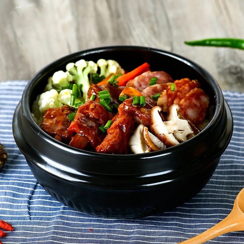 Korean Ceramic Bowl Korean Dolsot for Bibimbap Soup and Other Food with Tray Pig Ceramic Pot Korean Pot Stone Bowl Cooking Pot