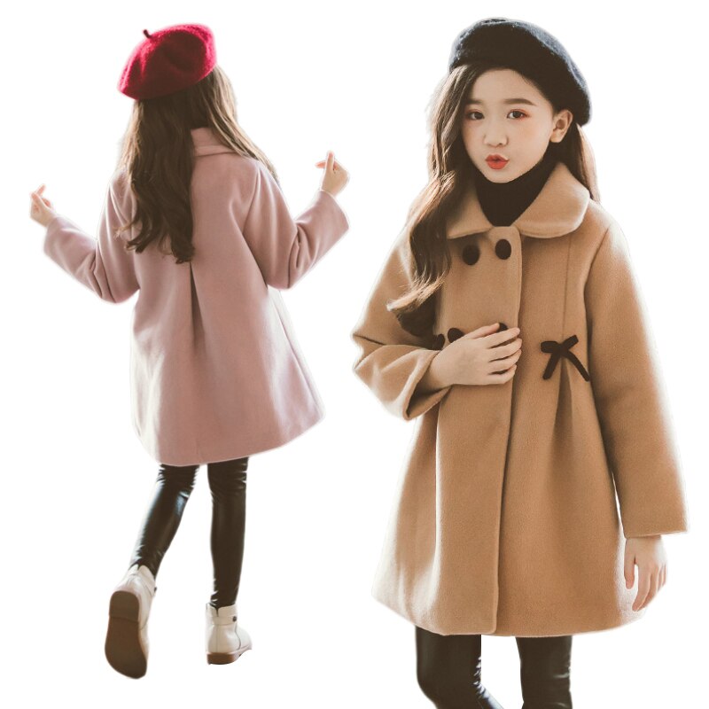 Cappotto invernale per ragazze giacca di lana spessa per ragazze moda solido capispalla per bambini autunno inghilterra abiti per adolescenti per ragazze scuola