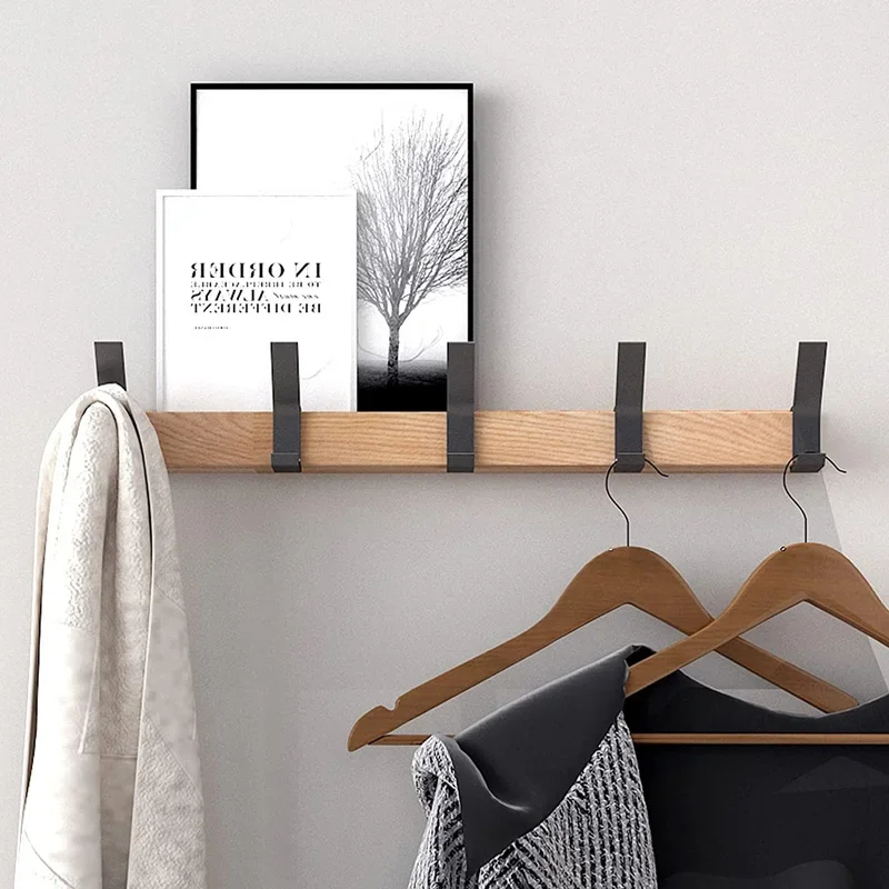 Nordischer Wandgarderobenständer mit beweglichen 5-Haken, Aluminium-Kleiderstange für Hütte, Handtuch, Roben, HolzbüGel, Perchero-Möbel