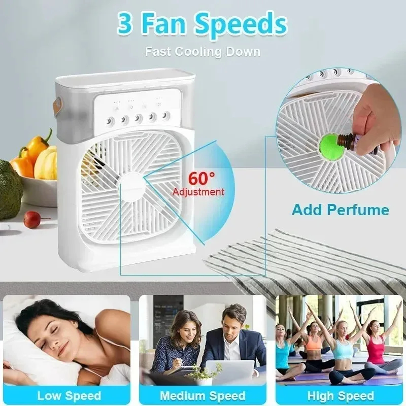 3 In 1 Ventilator Airconditioner Huishoudelijke Kleine Luchtkoeler Led Nachtlampje Draagbare Luchtbevochtiger Watermist Aanpassing Ventilator Kantoor Huis