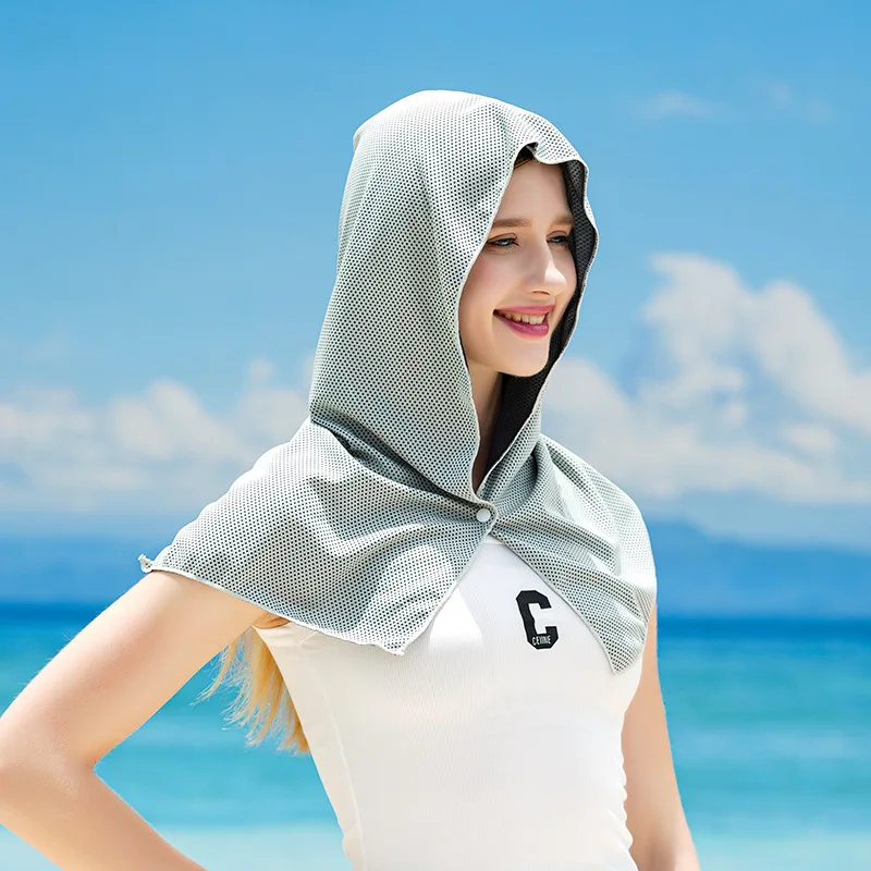 Zomerkoeling Hoodie Handdoek Zweet-Absorberende Koele Anti-Uv Fietsen Zachte Koude Detectie Sneldrogende Sjaal Voor Fitness Wandelen Vissen: GRIJS